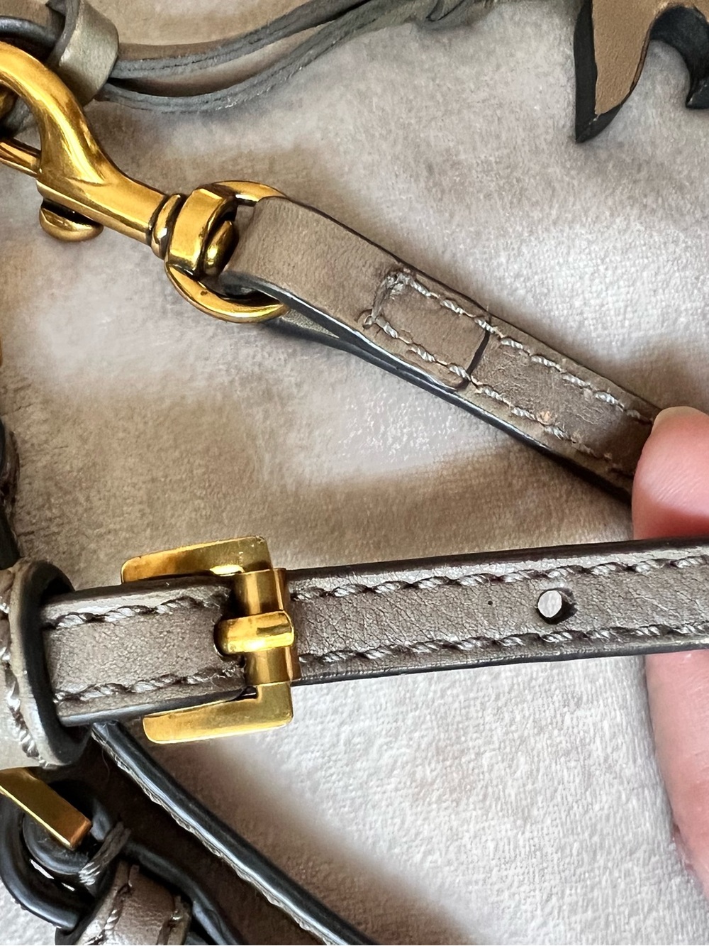 Frye Gray-Taupe Leather Crossbody with Gold Hardware. - Picture 6 of 9